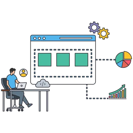 Young man working on Web Database  Illustration