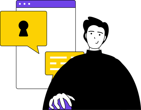 Young man working on website security  Illustration