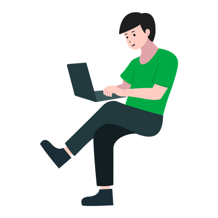 Young Man Working with Laptop  Illustration