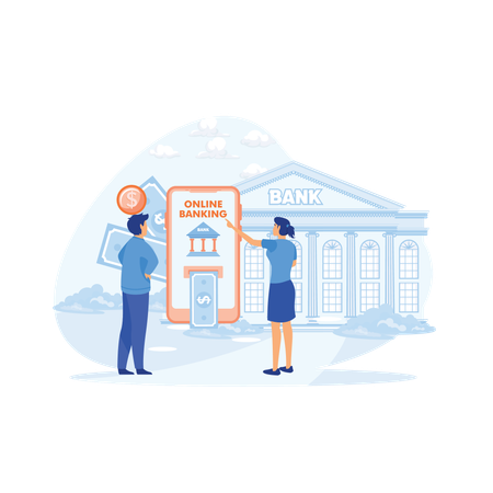 Young Married Couple Using Internet Banking and Accounting for Credit Card Managing  Illustration