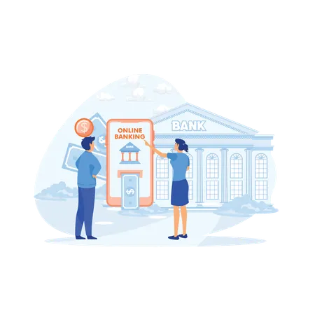 Young Married Couple Using Internet Banking and Accounting for Credit Card Managing  Illustration