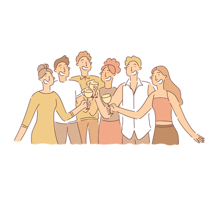 Young Men And Women Having Party With Beverages  Illustration