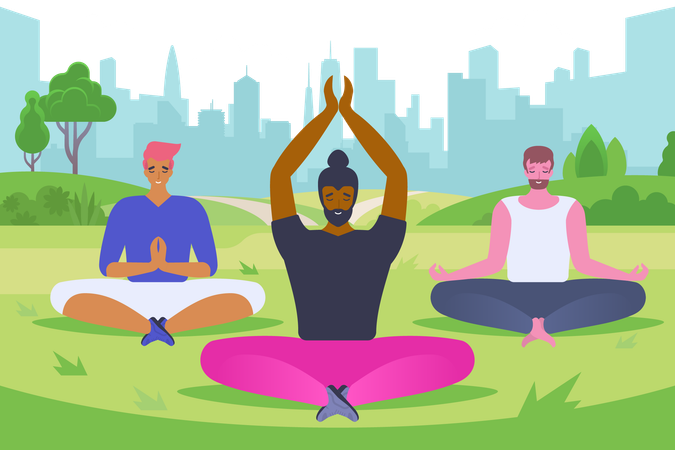 Young men doing yoga  Illustration