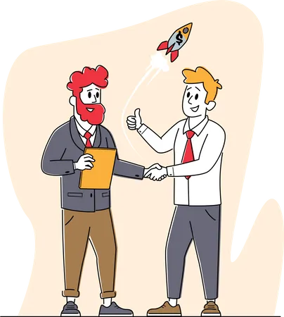 Young Men Stand Face to Face Handshake for Start Up Project Illustration