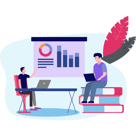 Young mens working on chart graph  Illustration