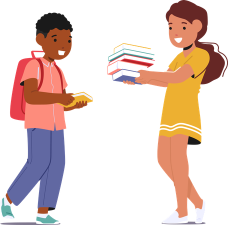 Young Minds Boy and Girl Connecting Through Books  일러스트레이션