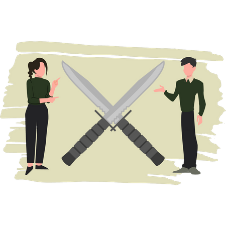 Young Mn And Woman Are Talking About Knives  Illustration