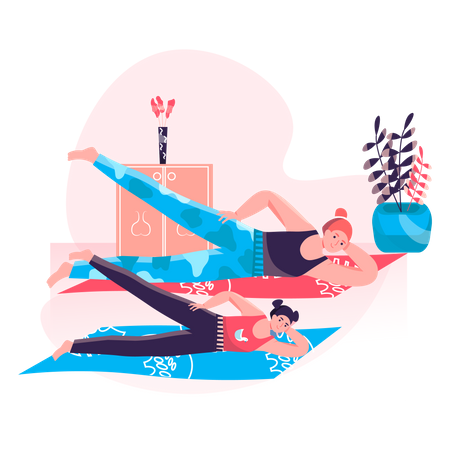 Young mother and daughter doing yoga Illustration