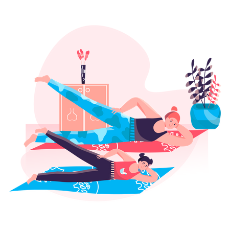 Young mother and daughter doing yoga  Illustration