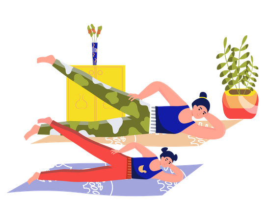 Young mother and daughter doing yoga  Illustration