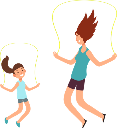 Young mother and daughter skipping together  Illustration