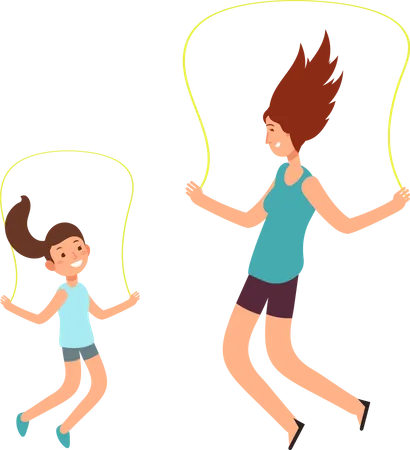 Young mother and daughter skipping together  Illustration