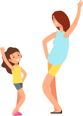 Young mother and girl dancing together  Illustration