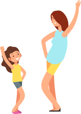 Young mother and girl dancing together  Illustration