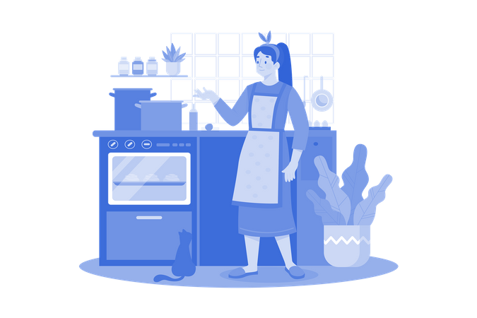 Young mother baking muffins for dessert for her family  Illustration