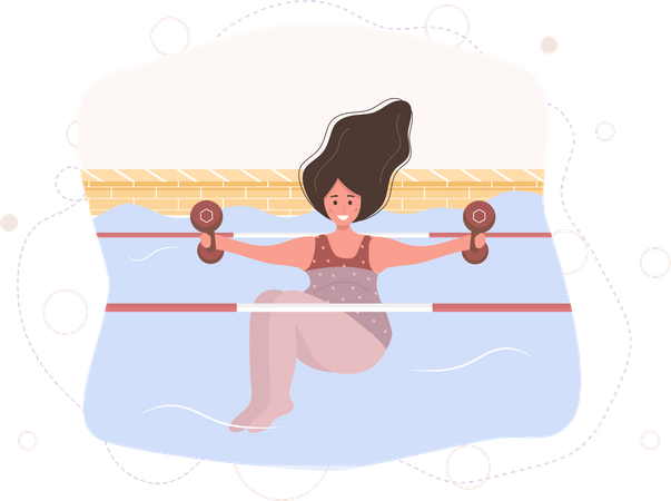 Young mother exercising in water with weights Illustration