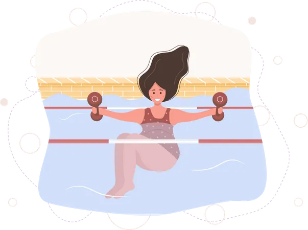 Young mother exercising in water with weights Illustration