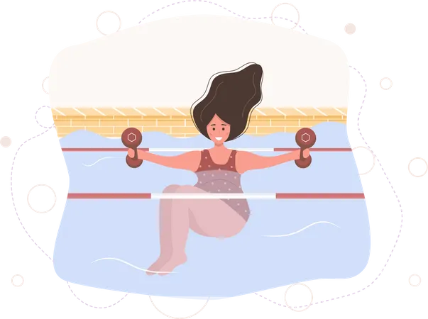 Young mother exercising in water with weights  Illustration