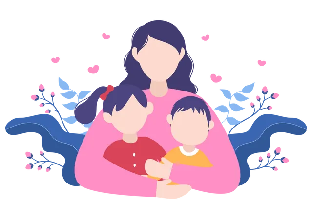 Young mother holding child  Illustration