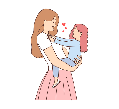 Young mother holding daughter  Illustration