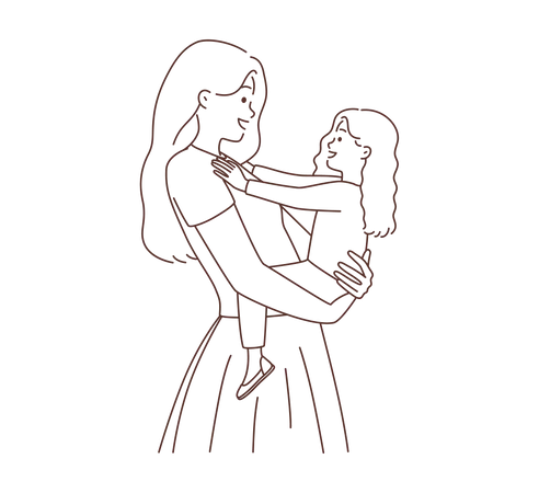 Young mother holding daughter  Illustration