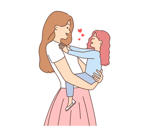 Young mother holding daughter  Illustration