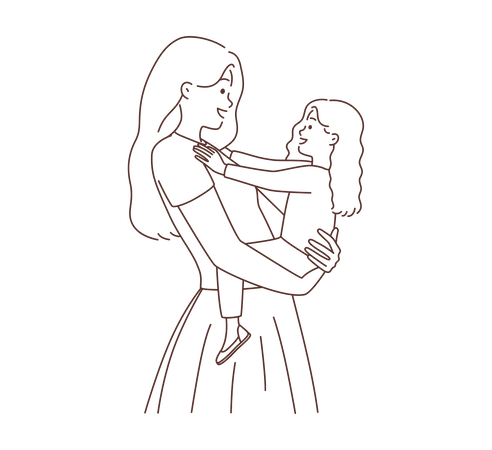 Young mother holding daughter  Illustration