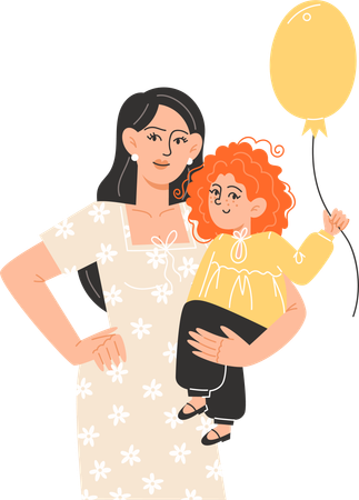 Young mother holding her little daughter in her arms  Illustration