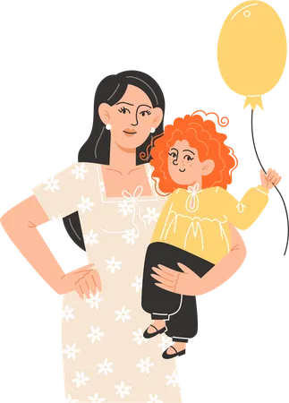 A Young Mother Holds Her Little Daughter In Her Arms Illustration