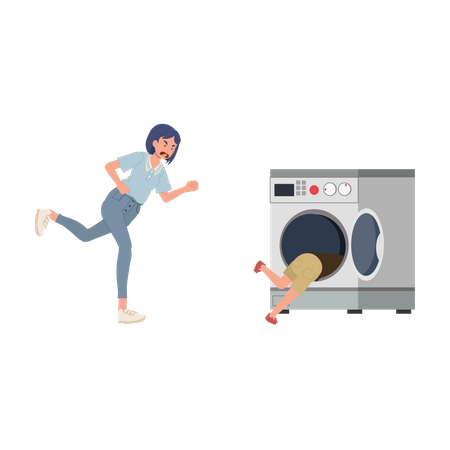 Young mother running fast to stop her child playing dangerous  일러스트레이션