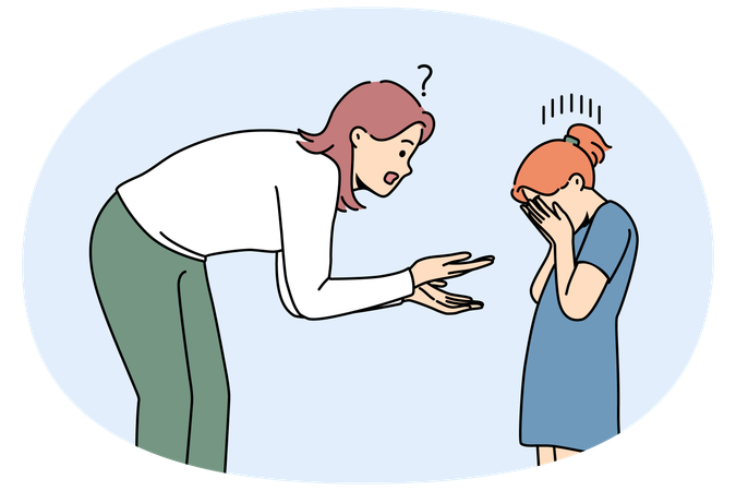 Young mother scold crying daughter  Illustration