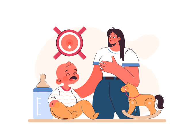 Young mother stops feeding her baby with breast milk  イラスト