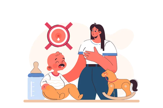 Young mother stops feeding her baby with breast milk  イラスト