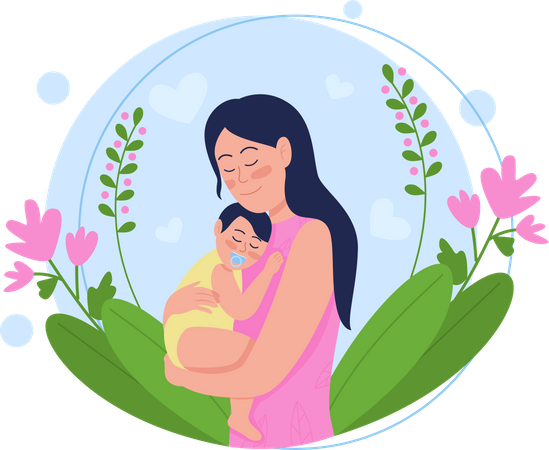 Young mother with baby  Illustration