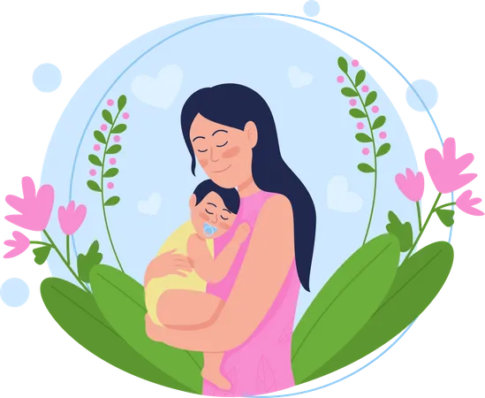 Young mother with baby  Illustration