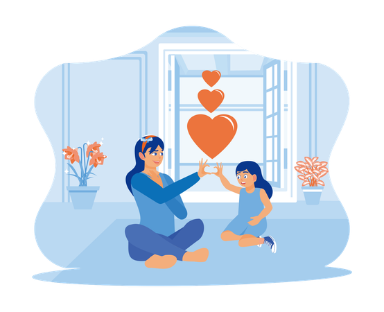 Young Mother With Her Little Daughter Forming A Heart Sign  イラスト