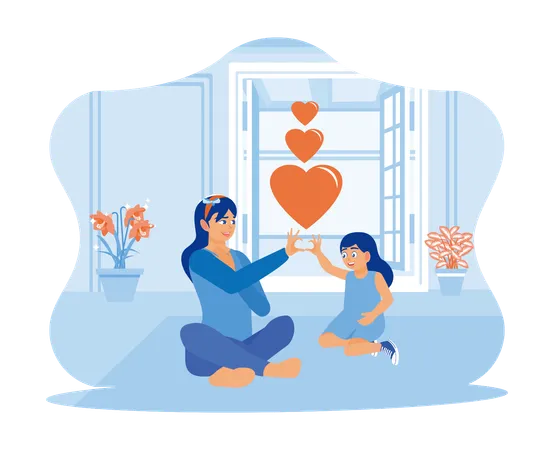 Young Mother With Her Little Daughter Forming A Heart Sign  イラスト