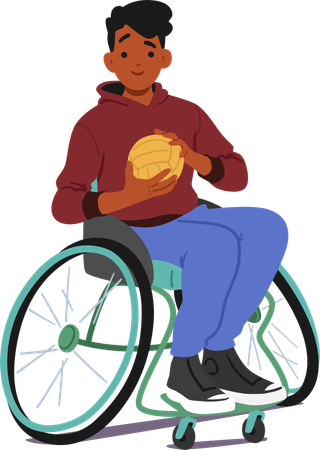 Young, Motivated Athlete In Wheelchair Holds Volleyball  Illustration