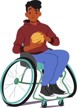 Young, Motivated Athlete In Wheelchair Holds Volleyball  Illustration