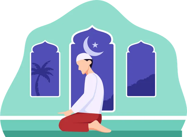 Young muslim boy doing praying Illustration