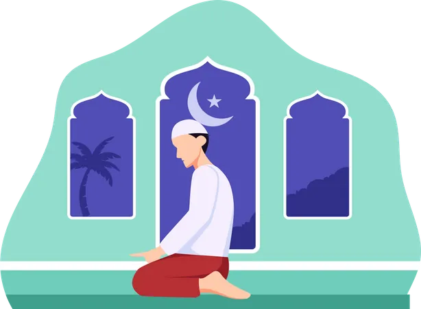 Young muslim boy doing praying  Illustration