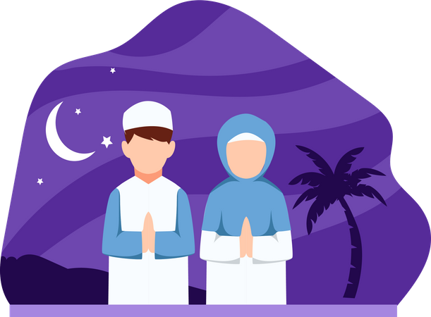 Young muslim couple doing pray  Illustration