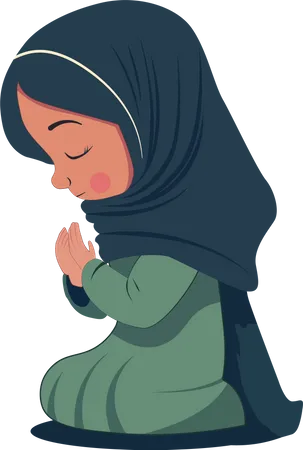 Young Muslim Woman Praying Her Closing Eyes In Sitting Pose Illustration