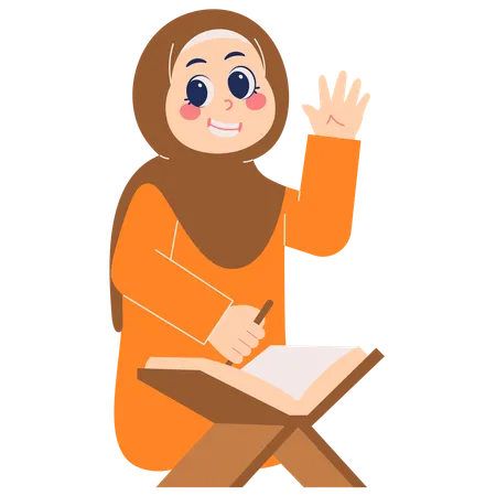 Young Muslim Girl Reading the Quran  Illustration