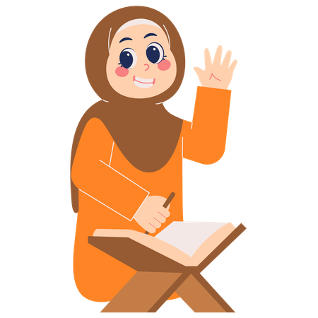 Young Muslim Girl Reading the Quran  Illustration