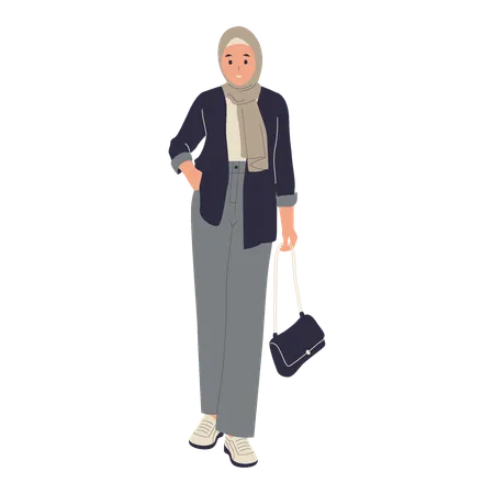 Young muslim girl standing in hijab dress  Illustration