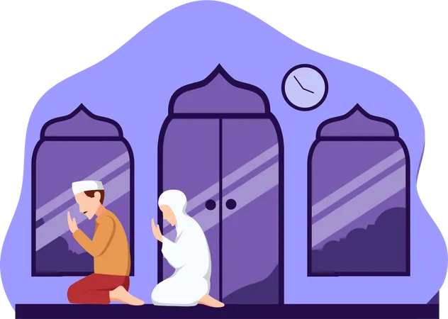 Young muslim people doing namaz pray  Illustration