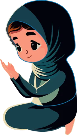 Young Muslim Woman Character Offering Namaz Prayer In Sitting Pose Illustration