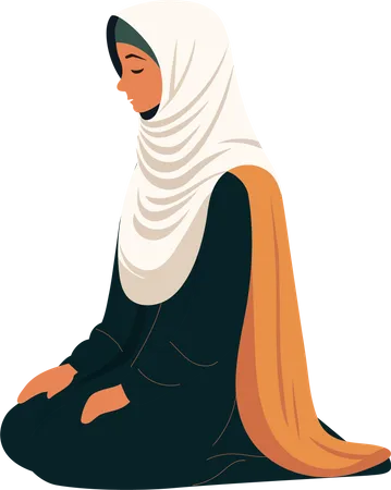 Young Muslim Woman Character In Namaz Posture Illustration