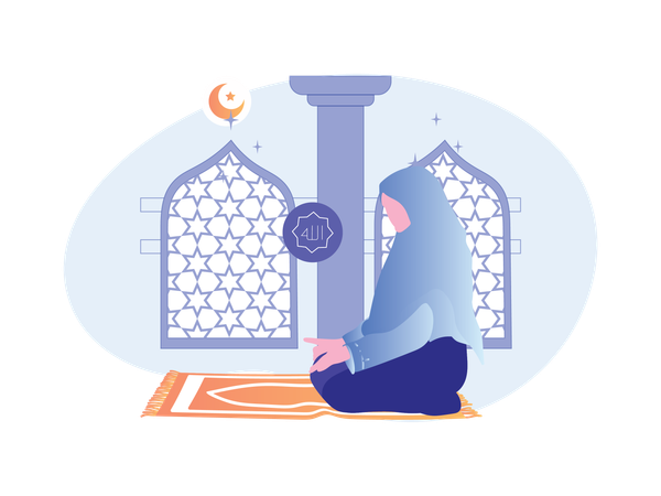 Young Muslim Woman Pray  Illustration